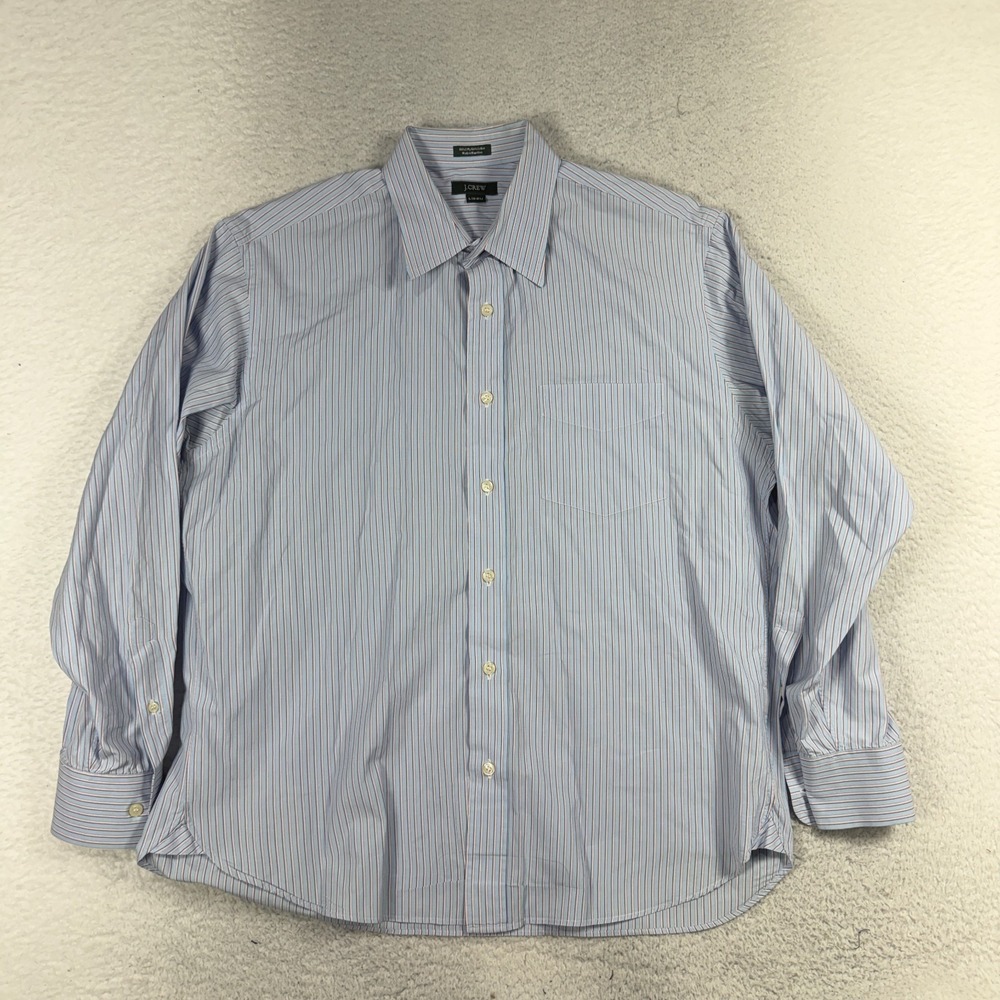 J.Crew Button Down Dress Shirt Mens Large 16/16.5 Blue Striped 100s 2-Ply Cotton